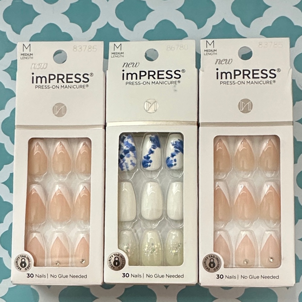 imPRESS Press-On Nails Set-of-3 Nude, White, and Blue